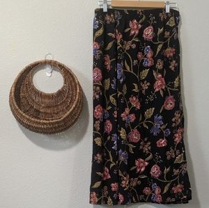 Black Floral Midi-Skirt